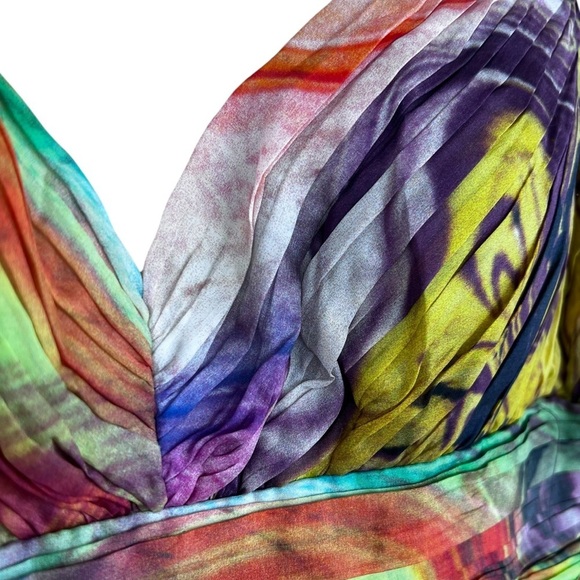 Oleg Cassini 100% Silk Y2K 90s Babydoll Colorful Cocktail Dress size 10 - Picture 5 of 14